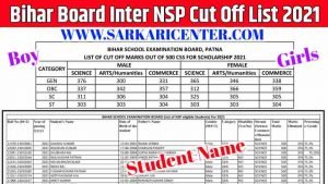 Bihar Board Inter NSP Cut Off List 2021| NSP Cut Off List Download  2021