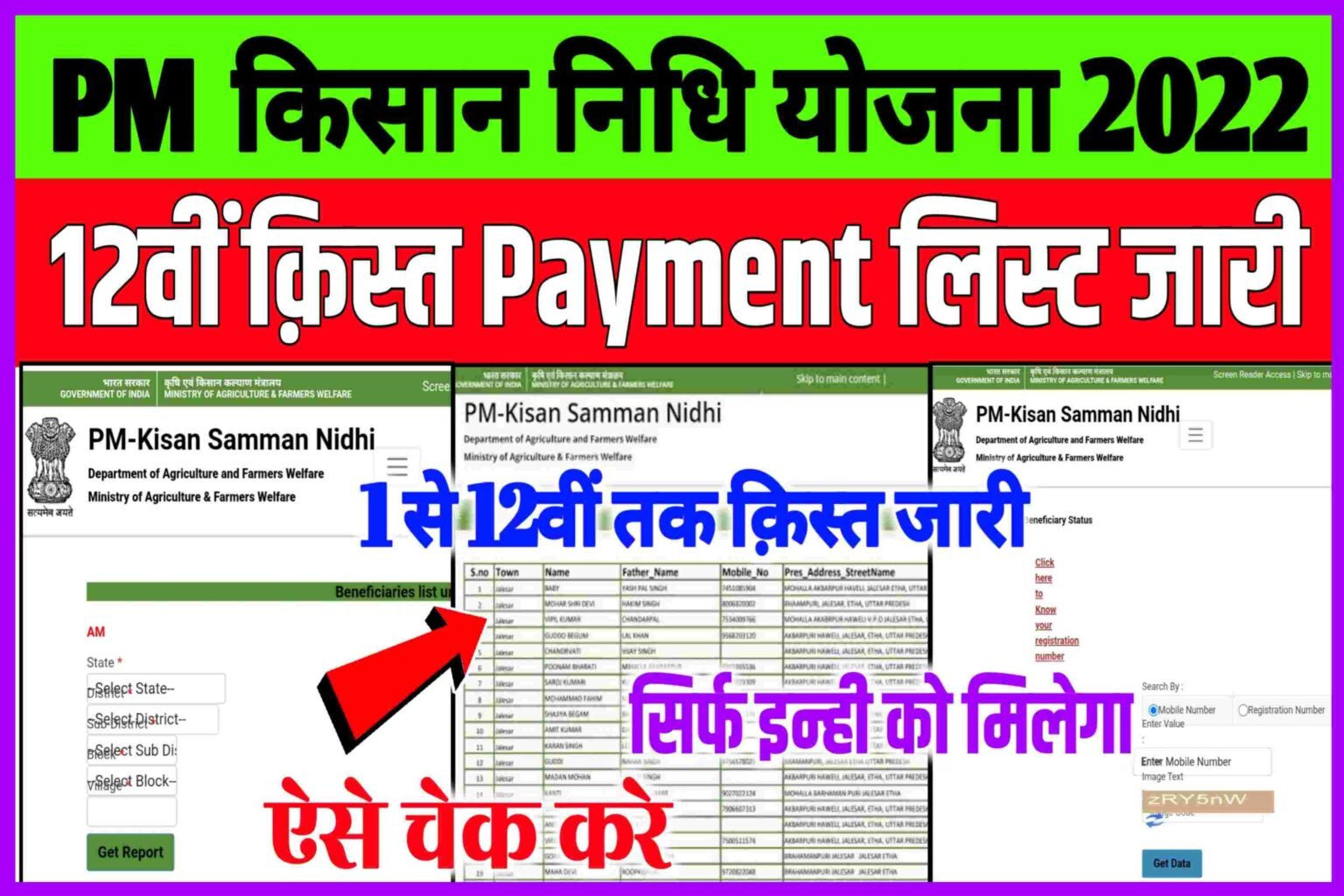 Pm Kisan 12th Instalment Payment List 2022| पीएम किसान सम्मन निधि