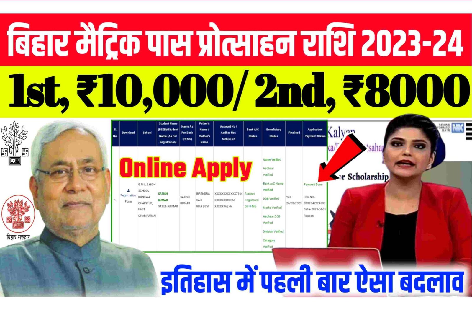 Bihar Board Matric Pass Protsahan Rashi 2023 Online मैट्रिक पास