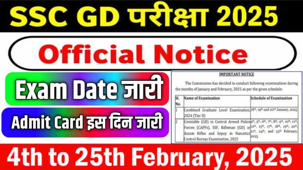 SSC GD Exam Date 2025 OUT : SSC GD कांस्टेबल भर्ती परीक्षा तिथि 2025 जारी यहाँ देखे| Ssc gd exam date 2025 out syllabus...