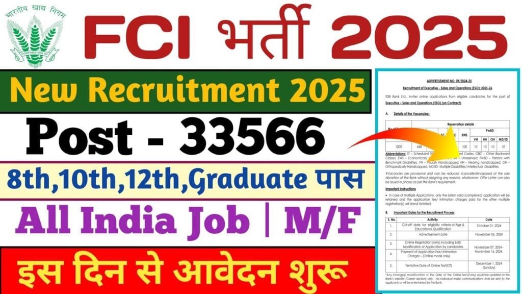 FCI Assistant Recruitment 2025: खाद्य विभाग में निकली बम्पर नयी भर्ती, 33,566 पोस्ट्स, Apply Online, एग्जाम डेट! Fci assistant recruitment 2025 salary...