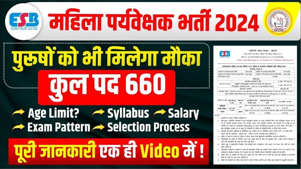 MP Paryavekshak Bharti 2025: एमपी पर्यवेक्षक भर्ती का नोटिफिकेशन जारी, ऐसे करें आवेदन! mp mahila supervisor vacancy 2025 eligibility..